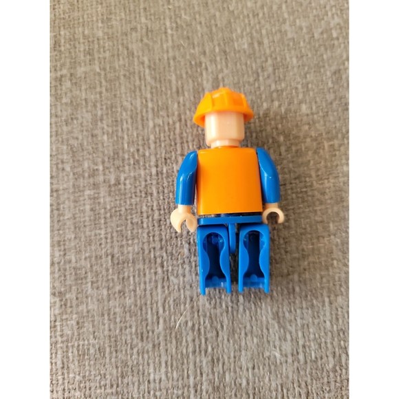 LEGO Construction Worker Blue Overalls Orange Shirt & Hat Mini Figure Minifig - Picture 2 of 7